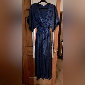 Baltic Born Maxi wrap dress navy leopard satin print